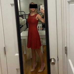 White House Black Market dark red / brick / rust  lace semiformal/formal dress